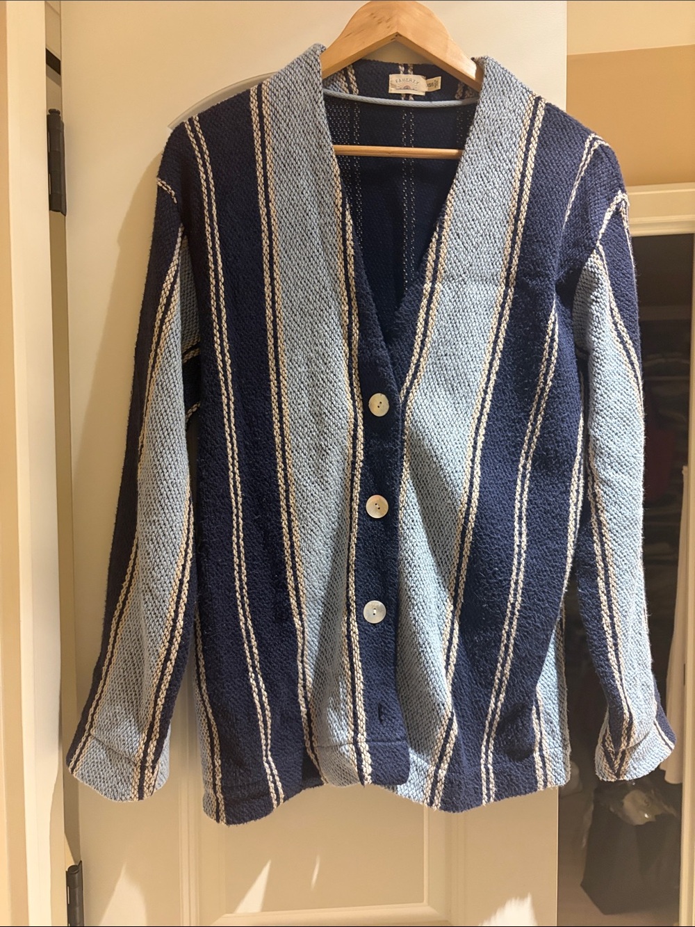 Faherty Navy and Light Blue Striped Button-Front Women's Cardigan